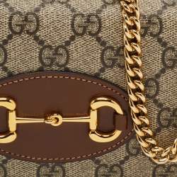 Gucci Brown/Beige GG Supreme Canvas and Leather Horsebit 1955 Wallet on Chain