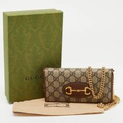 Gucci Brown/Beige GG Supreme Canvas and Leather Horsebit 1955 Wallet on Chain