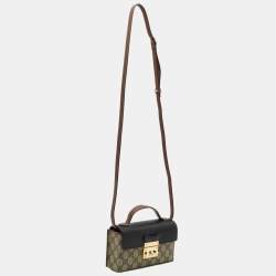 Pre Owned Gucci Black/Brown GG Supreme Canvas and Leather Mini Padlock Top Handle Bag