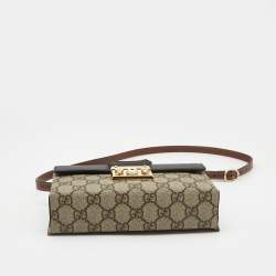 Pre Owned Gucci Black/Brown GG Supreme Canvas and Leather Mini Padlock Top Handle Bag