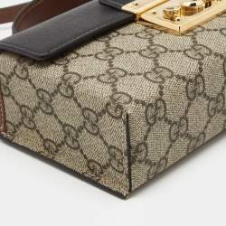 Pre Owned Gucci Black/Brown GG Supreme Canvas and Leather Mini Padlock Top Handle Bag