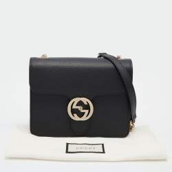 Pre Owned Gucci Black Leather Dollar Interlocking G Crossbody Bag
