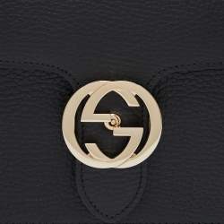 Pre Owned Gucci Black Leather Dollar Interlocking G Crossbody Bag