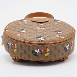 Pre Owned Gucci x Disney Brown GG Supreme Canvas and Leather Mickey Mouse Round Backpack