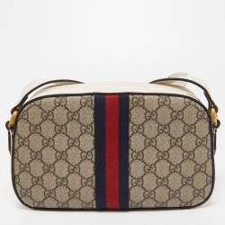 Pre Owned Gucci White GG Supreme Canvas and Leather Ophidia Shoulder Bag