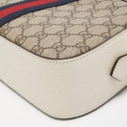 Pre Owned Gucci White GG Supreme Canvas and Leather Ophidia Shoulder Bag