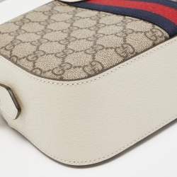 Pre Owned Gucci White GG Supreme Canvas and Leather Ophidia Shoulder Bag