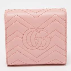 Gucci Pink Matelasse Leather GG Marmont Compact Wallet