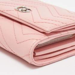 Gucci Pink Matelasse Leather GG Marmont Compact Wallet