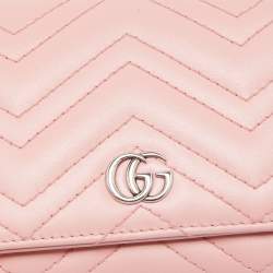 Gucci Pink Matelasse Leather GG Marmont Compact Wallet