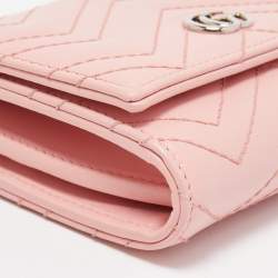 Gucci Pink Matelasse Leather GG Marmont Compact Wallet