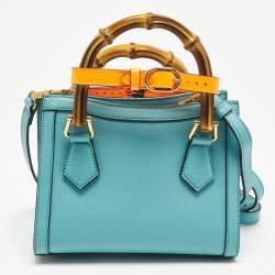 Pre Owned Gucci Mint Green Leather Mini Diana Tote