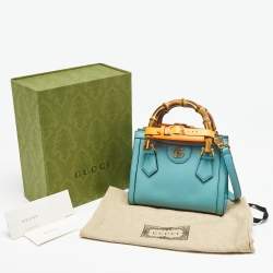 Pre Owned Gucci Mint Green Leather Mini Diana Tote