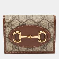 Gucci Brown/Beige GG Supreme Canvas and Leather Horsebit 1955 Card Case