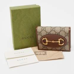 Gucci Brown/Beige GG Supreme Canvas and Leather Horsebit 1955 Card Case