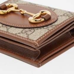 Gucci Brown/Beige GG Supreme Canvas and Leather Horsebit 1955 Card Case
