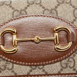 Gucci Brown/Beige GG Supreme Canvas and Leather Horsebit 1955 Card Case