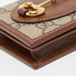 Gucci Brown/Beige GG Supreme Canvas and Leather Horsebit 1955 Card Case