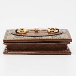 Gucci Brown/Beige GG Supreme Canvas and Leather Horsebit 1955 Card Case