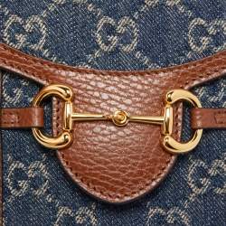 Pre Owned Gucci Denim And Leather Mini Horsebit 1955 Mini Crossbody Bag