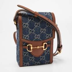 Pre Owned Gucci Denim And Leather Mini Horsebit 1955 Mini Crossbody Bag