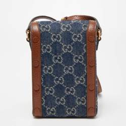 Pre Owned Gucci Denim And Leather Mini Horsebit 1955 Mini Crossbody Bag