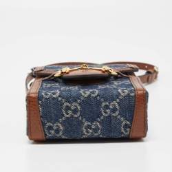 Pre Owned Gucci Denim And Leather Mini Horsebit 1955 Mini Crossbody Bag