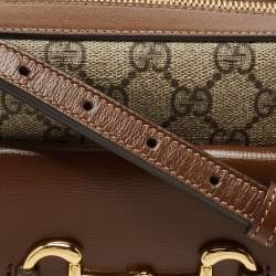 Gucci Brown/Beige GG Supreme Canvas and Leather Small Horsebit 1955 Shoulder Bag