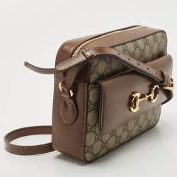 Gucci Brown/Beige GG Supreme Canvas and Leather Small Horsebit 1955 Shoulder Bag