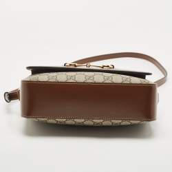 Gucci Brown/Beige GG Supreme Canvas and Leather Small Horsebit 1955 Shoulder Bag