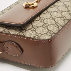Gucci Brown/Beige GG Supreme Canvas and Leather Small Horsebit 1955 Shoulder Bag