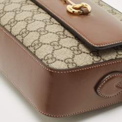 Gucci Brown/Beige GG Supreme Canvas and Leather Small Horsebit 1955 Shoulder Bag