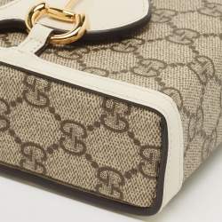 Gucci White/Beige GG Supreme Canvas and Leather Mini Horsebit 1955 Bag