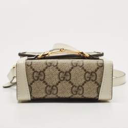 Gucci White/Beige GG Supreme Canvas and Leather Mini Horsebit 1955 Bag