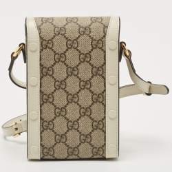 Gucci White/Beige GG Supreme Canvas and Leather Mini Horsebit 1955 Bag