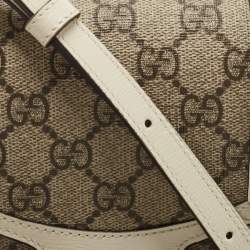 Gucci White/Beige GG Supreme Canvas and Leather Mini Horsebit 1955 Bag