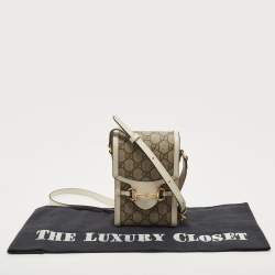 Gucci White/Beige GG Supreme Canvas and Leather Mini Horsebit 1955 Bag