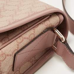 Pre Owned Gucci Old Rose/Beige GG Supreme Canvas Messenger Bag