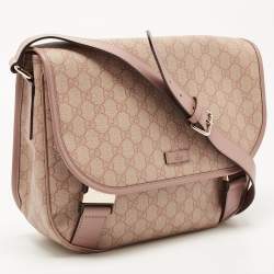 Pre Owned Gucci Old Rose/Beige GG Supreme Canvas Messenger Bag