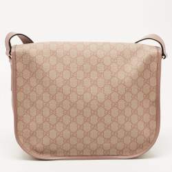 Pre Owned Gucci Old Rose/Beige GG Supreme Canvas Messenger Bag