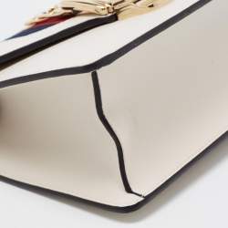 Pre Owned Gucci Off White Leather Mini Web Sylvie Top Handle Bag