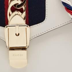 Pre Owned Gucci Off White Leather Mini Web Sylvie Top Handle Bag