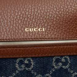 Pre Owned Gucci Blue/Brown GG Canvas and Leather Mini Horsebit 1955 Crossbody Bag
