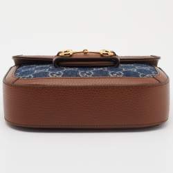Pre Owned Gucci Blue/Brown GG Canvas and Leather Mini Horsebit 1955 Crossbody Bag