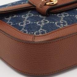 Pre Owned Gucci Blue/Brown GG Canvas and Leather Mini Horsebit 1955 Crossbody Bag