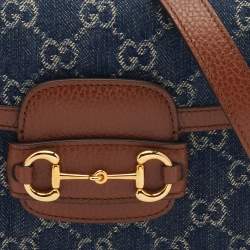 Pre Owned Gucci Blue/Brown GG Canvas and Leather Mini Horsebit 1955 Crossbody Bag