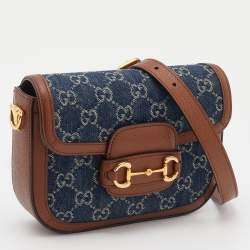 Pre Owned Gucci Blue/Brown GG Canvas and Leather Mini Horsebit 1955 Crossbody Bag
