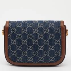 Pre Owned Gucci Blue/Brown GG Canvas and Leather Mini Horsebit 1955 Crossbody Bag