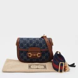 Pre Owned Gucci Blue/Brown GG Canvas and Leather Mini Horsebit 1955 Crossbody Bag