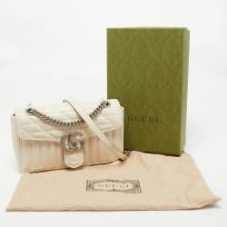 Pre Owned Gucci Off White Mix Quilted Leather Small GG Marmont Shoulder Bag